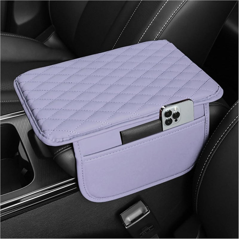 Stacool Upgraded Car Center Console Cover,Microfiber Leather Car Armrest Cover Cushion with 2 Storage Bags,Universal Cars Armrest Storage Box Cars Interior Accessories for Most Vehicles (Purple) - Image 1